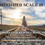 The Tonic Chord Of The Diminished Scale Is Not Diminished Image of girl with guitar walking on railroad tracks to infinity.