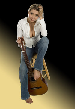 Bored female guitarist